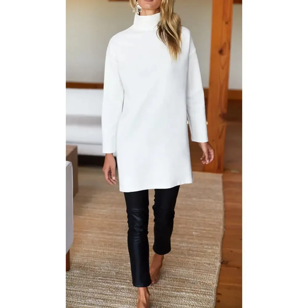 Emerson Fry Edie Turtleneck Dress Ivory Ponte Mod Mini Size S New With Tags - Picture 6 of 12